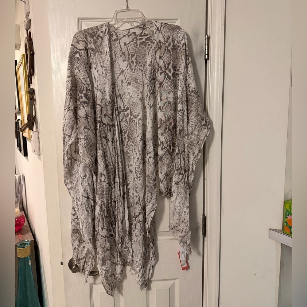 Light Gray Snake Print Open Front Cardigan